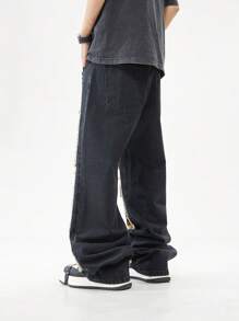 ROMWE MEN Street Life Men's Cargo Loose Fit Casual Jeans With Multiple Pockets - Black - View 2