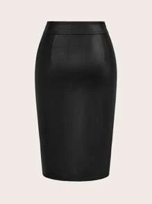 Zolique 女士时尚 PU 皮革侧拉链 A 字裙 - 黑色 - 查看 2