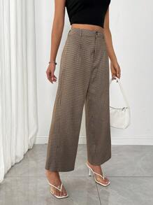 Muchica 休闲格子高腰常规裤 - 彩色 - 查看 5