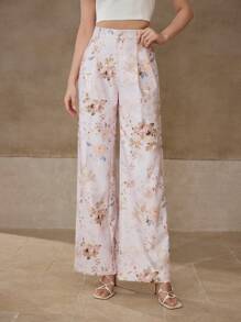 MOTF PREMIUM FLORAL PRINT WIDE LEG SUIT PANTS - Pink - View 3