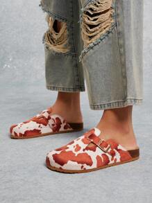SHUZIA Women Brown Cow Print Slip On Comfort Flat Sandals Spring Shoes Spring Break Easter - Multicolor - View 4