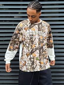 INAWLY Men's Personalized Stylish Camouflage Patchwork T-Shirt, Spring/Autumn - Multicolor - View 3