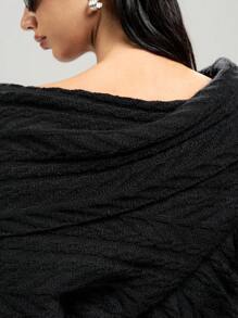 LYSMO Women Solid Color Pleated Loose Asymmetrical Knitted Sweater - Black - View 6