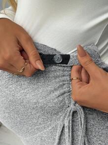 SHEIN High Waist Ruched Side Bow Maternity Pants With Adjustable Waistline - Light Grey - View 3