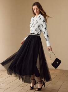 MOTF BLUSA ABOTONADA CON BOTONES CONTRASTANTES DE LENTEJUELAS - Blanco y Negro - Ver 7