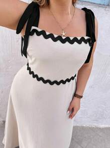SHEIN VCAY Vestido corto casual con bloqueo de color y tirantes para vacaciones en la playa de tallas grandes - Albaricoque - Ver 6