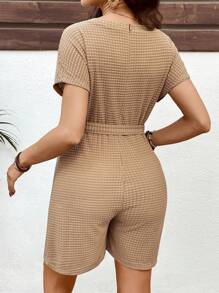 SHEIN 孕妇纯色圆领短袖束腰连体衣