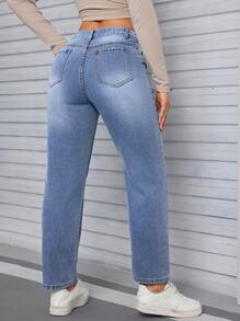 SHEIN Tall Jeans de tiro alto estilo novio desgastados para mujer, ajuste holgado y lavado vintage Y2K