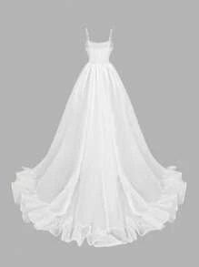 SHEIN MOD Bianco,Estivo,Elegante,Abito da donna per invitata a matrimonio,Abito corto davanti e lungo dietro con lunghezza regolabile,Outfit da vacanza e spiaggia,Abito per Mardi Gras e laurea - Bianco - Visualizzare 8