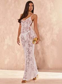 SHEIN BAE Summer Beach Cover Dress Pure White 3D Three-Dimensional Flower Quality Sexy Backless Dress - Apricot - View 5
