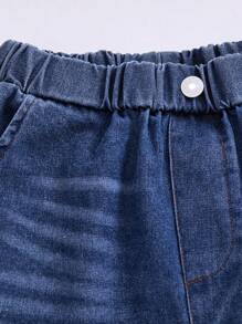 SHEIN Tween Boy Letter Print Cargo Pocket Wide Leg Jeans Cute Baggy Jeans Blue Jeans Baggy Baggy Jeans Girl Baggy Jeans With Design Cheap Baggy Jeans - Blue - View 5