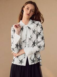 MOTF BLUSA ABOTONADA CON BOTONES CONTRASTANTES DE LENTEJUELAS - Blanco y Negro - Ver 4