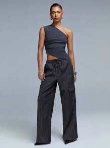 Athîral 女士休闲通勤条纹工装裤 - 灰色 - 查看 3