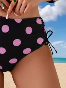 Summer 2pcs Women Pink Polka Dot Bikini Set, Vacation Swimwear Beach Outfit - Pink - View 3
