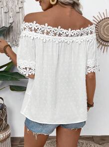 EMERY ROSE Solid Color Textured Fabric Off Shoulder Blouse With Ruffle Details - White - View 3