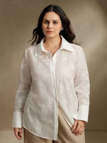 Anewsta Chemise à manches longues élégante et vintage avec col brodé de style français. Vêtements modestes pour femmes, printemps