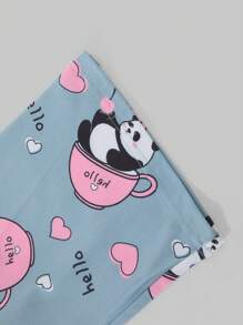 Ensemble de pyjama à col rond imprimé panda mignon pour adolescentes