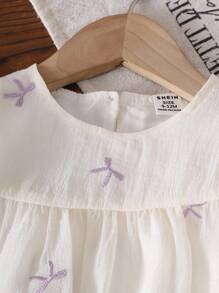 女婴夏季韩版可爱刺绣紫色蝴蝶结编织上衣和紫色丝绒短裤套装 - 彩色 - 查看 3