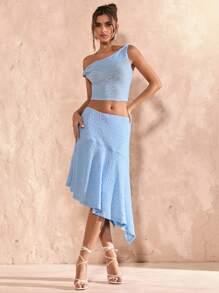 SHEIN BAE Completo da donna composto da top corto con scollo asimmetrico e minigonna, 2 pezzi di