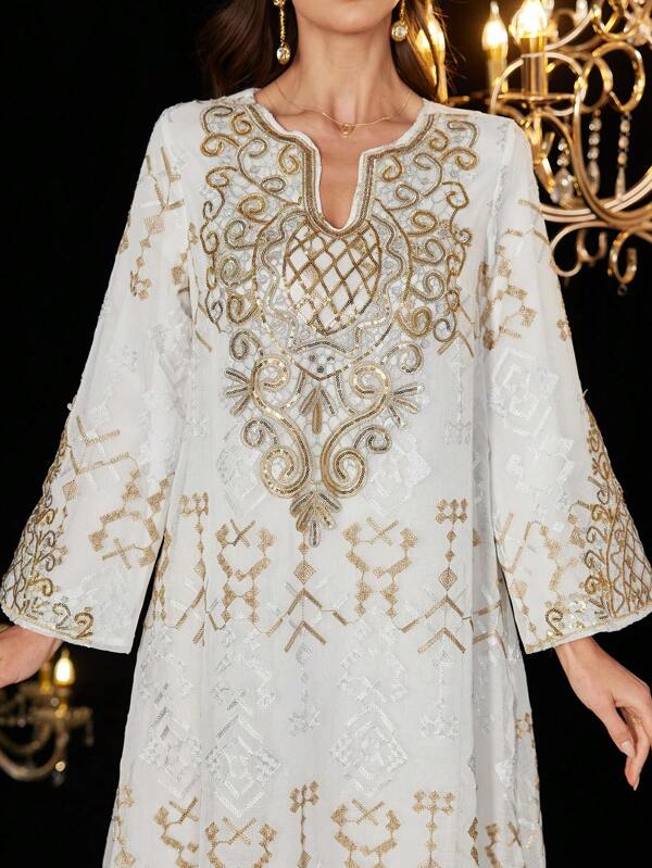 Al Najma Vestido de mujer de corte holgado, caftán y chilaba modestos, con contraste de color en los bordados, tela con bordado de lentejuelas