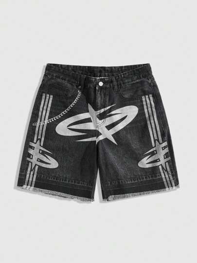 Street Life Herren Alltags Lässig gestreifte Jeans Shorts