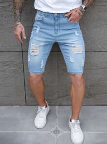 Manfinity LEGND Men's Light Blue Washed Loose Casual Denim Shorts, Urban Chill