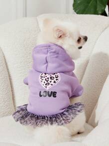 PETSIN 1 件宠物狗/猫连帽无袖紫色撞色豹纹网眼心形图案休闲连衣裙 - 彩色 - 查看 2
