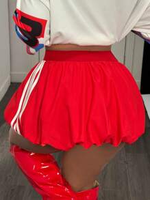 BamGleam Women's Color Block Striped Mini Bubble Skirt