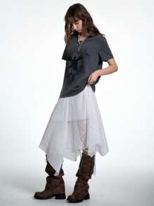 Coolane Falda blanca asimétrica de encaje transparente y contraste para mujer, ideal para citas, salir y conciertos en primavera y verano - Blanco - Ver 7