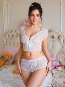 PetitDoll 2pcs Set Lace Wedding Women's Wireless Bra - White - View 5