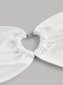 SHEIN ICON Top sin espalda de mujer con adorno de diamantes de imitación, abertura con forma de corazón hueco y malla, de unicolor, para ocasiones festivas y salir