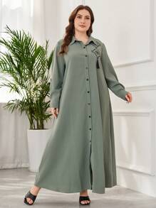 Lacomfia Vestido casual y holgado de camisa larga con bordados para mujeres de talla grande, modesto