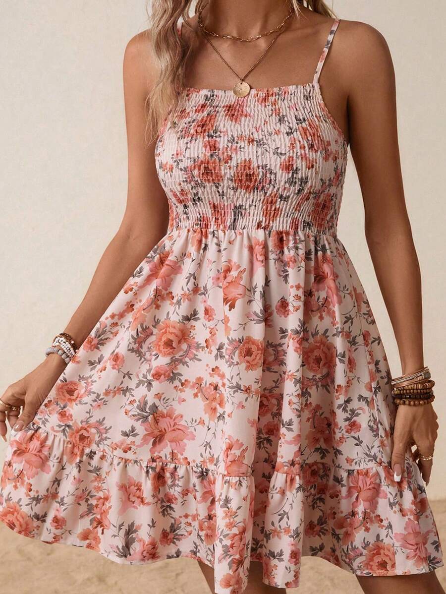 SHEIN VCAY Plus Size Floral Allover Print Spaghetti Strap Casual Vacation Dress - Multicolor - View 1