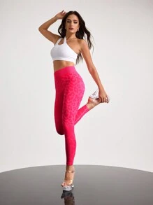Menodora SHEIN Sport Leopard Print Jacquard High Waist Seamless Sports Leggings