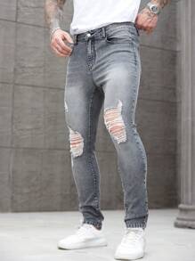 Manfinity LEGND Men's Light Grey Washed Stretch Skinny Jeans, Urban Chilled - Light Grey - View 5