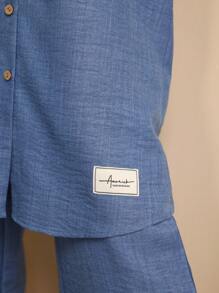 Graceveil 女士长袖衬衫和裤子阿拉伯风格套装，朴素 - 藍色 - 查看 8