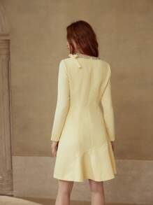 MOTF PREMIUM RHINESTONE DETAIL BOW DECOR DRESS - Yellow - View 3