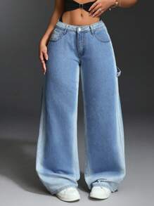 SHEIN BAE 女士复古水洗低腰阔腿牛仔裤