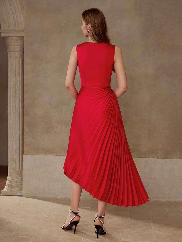 PLEATED ASYMMETRICAL HEM DRESS