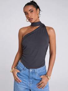 SHEIN BAE Camiseta de tirantes de punto acanalado color gris sólido para mujer, top sin mangas versátil y casual para capas, primavera/verano - Gris - Ver 3