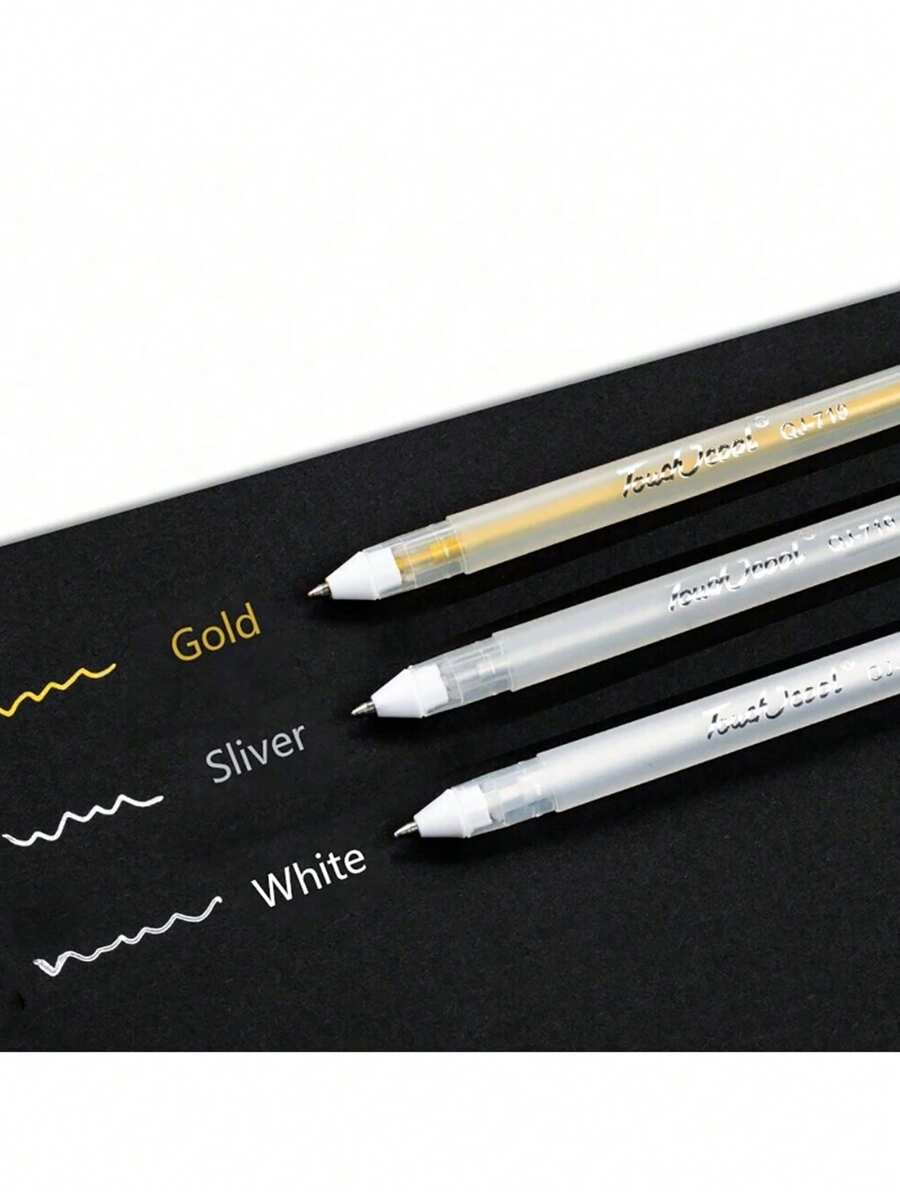 (1 支/5 支/10 支) 白色/金色/银色荧光笔，适合学生用于艺术绘画、素描光泽、手册黑色纸板笔返校 - 彩色 - 查看 1