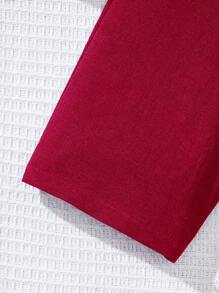 SHEIN Baby Girl Cute Retro Burgundy Long Sleeve Top & Elastic Waist Pants 2pcs Set, Spring/Summer