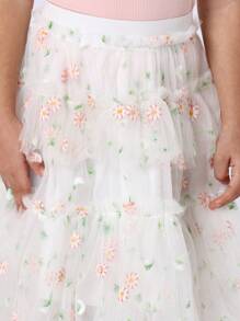 SUMWON Girls Summer Floral Tutu Set Baby Tee Mesh Skirt Outfit Daisy Print Easter Spring Party Special Occasion Tea Party Dress Set Ballet Dance - Pink - View 7