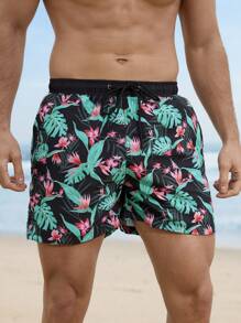 Surfspeed Men's Tropical Plant Print Drawstring Waist Beach Shorts Men Swim Trunks - Multicolor - View 5