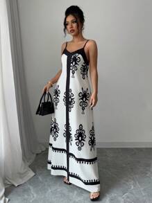 Elenzga Váy suông rộng rãi không tay mới cho nữ có in họa tiết định hình - Nhiều màu - Xem 3