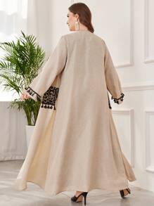 Al Najma Conjunto de 2 piezas de talla grande para mujer, estilo árabe con flecos, chaqueta de manga larga y vestido, modesto