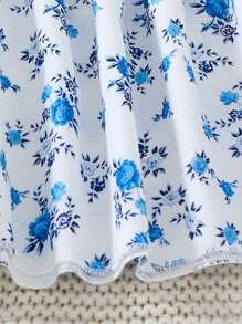 Tween Girls' Holiday Style Ditsy Floral Layered Patchwork Maxi Skirt, Suitable For Spring/Summer,Holiday,Summer,Travel - Blue - View 4