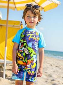 SHEIN 1 Piece Set Young Boys Boys Casual Sports Swimsuit With Dinosaur Pattern One-Piece Pants High-Cost-Effective Multi-Piece Swimsuit Pants Kids Outfits Young Boy Clothes Back To School Boys Set Suitable For Outdoor Swimming Kids Bathing Suits Suitable For Spring, Summer - Blue - View 9