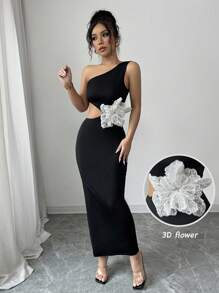 Elenzga Vestido ajustado con perlas caladas y escamas, vestido de punto floral bordado glamoroso de longitud hasta el suelo