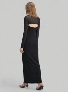 Ontre Vestido de mujer sin mangas con corte calado y cinturón, vestido urbano negro elegante, cómodo y de corte ceñido